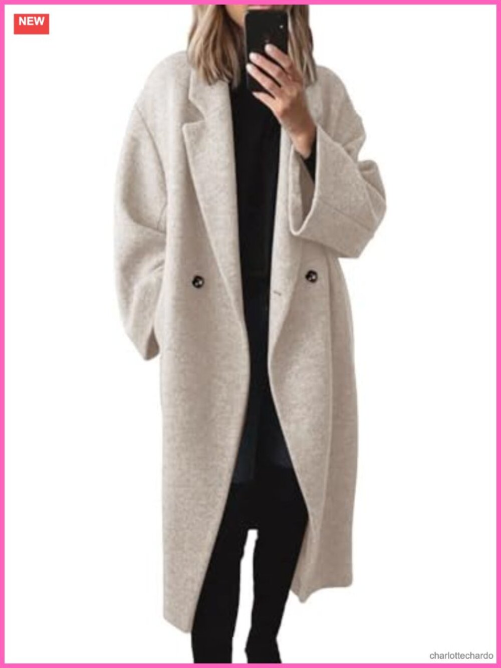 Women's Oversized Double Breasted Pea Coat Notch Lapel Wool Blend Winter